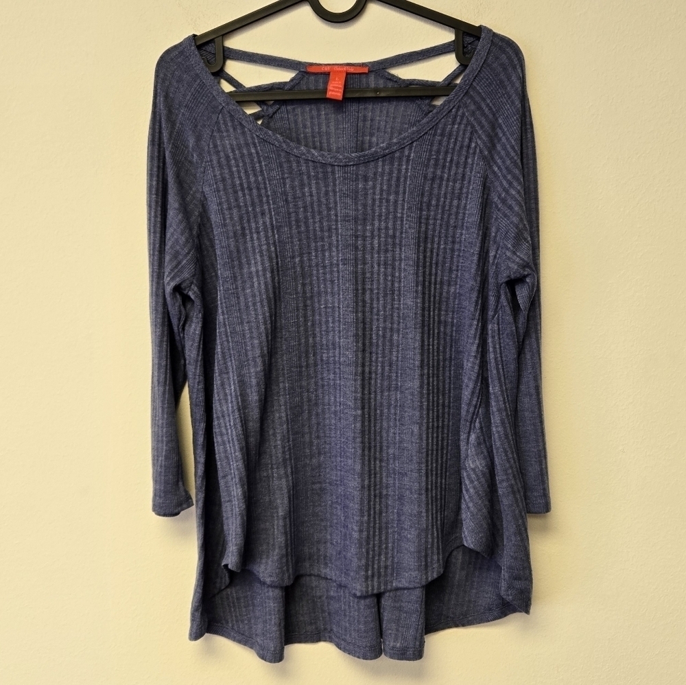 Chelsea & Violet Crisscross Back Long Sleeve top Blue L
